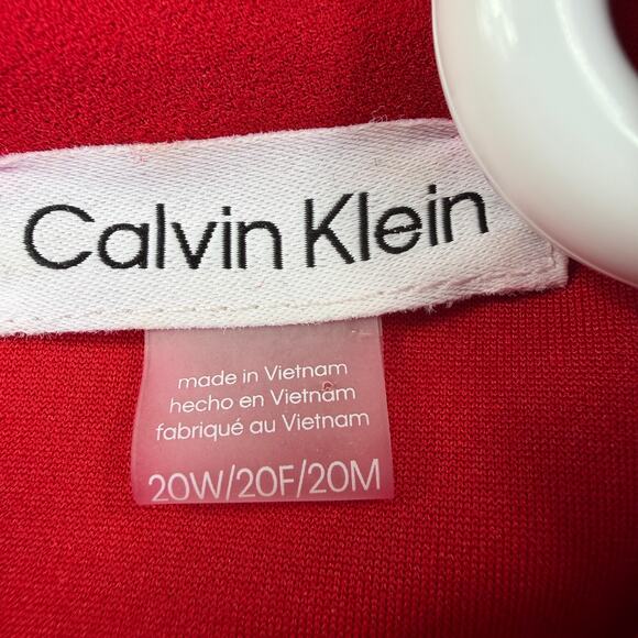 Calvin Klein Red Bow Neck Long Sleeve A Line Dress Size 20W Zip Back Holiday - Picture 2 of 9